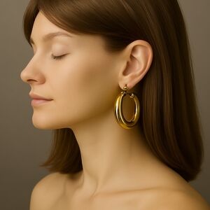 Women's Stunning Polished Gold tone Lightweight Hoop Earrings, 1.4-inch